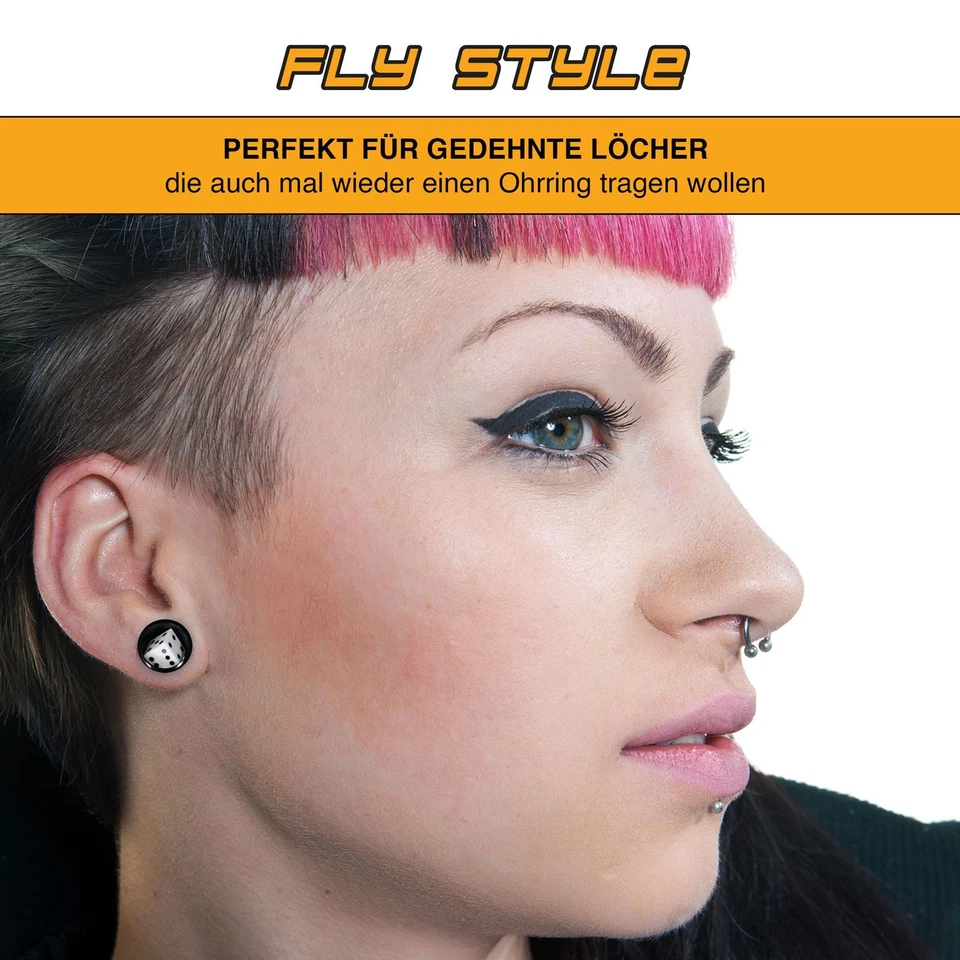 Flesh Tunnel Ohr Plug Horn Acryl Rockabilly Würfel schwarz weiß | 8-30 mm - Bild 3 von 4