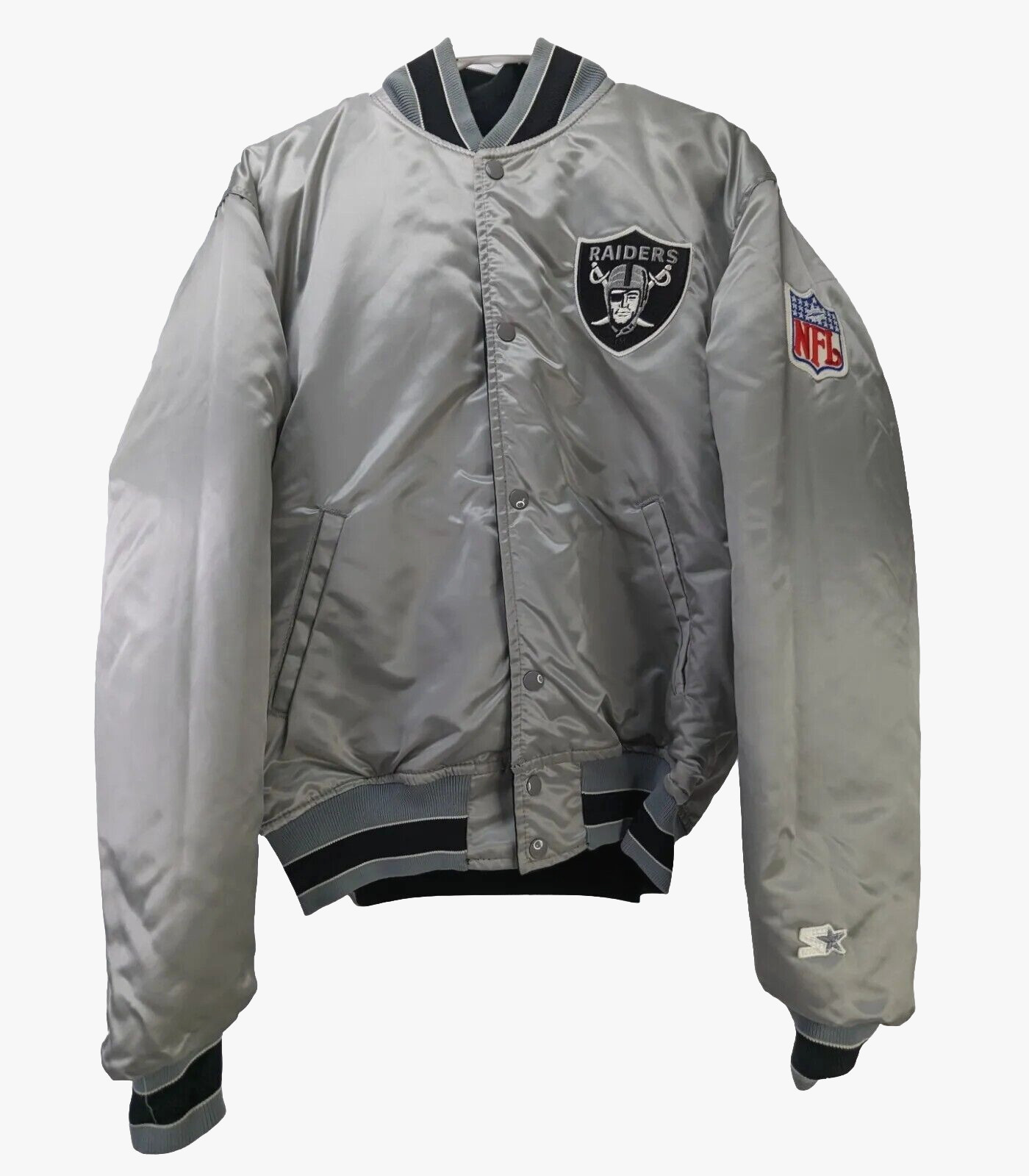 Vintage STARTER Oakland Las Vegas Raiders Silver Black Reversible Jacket Large image 7