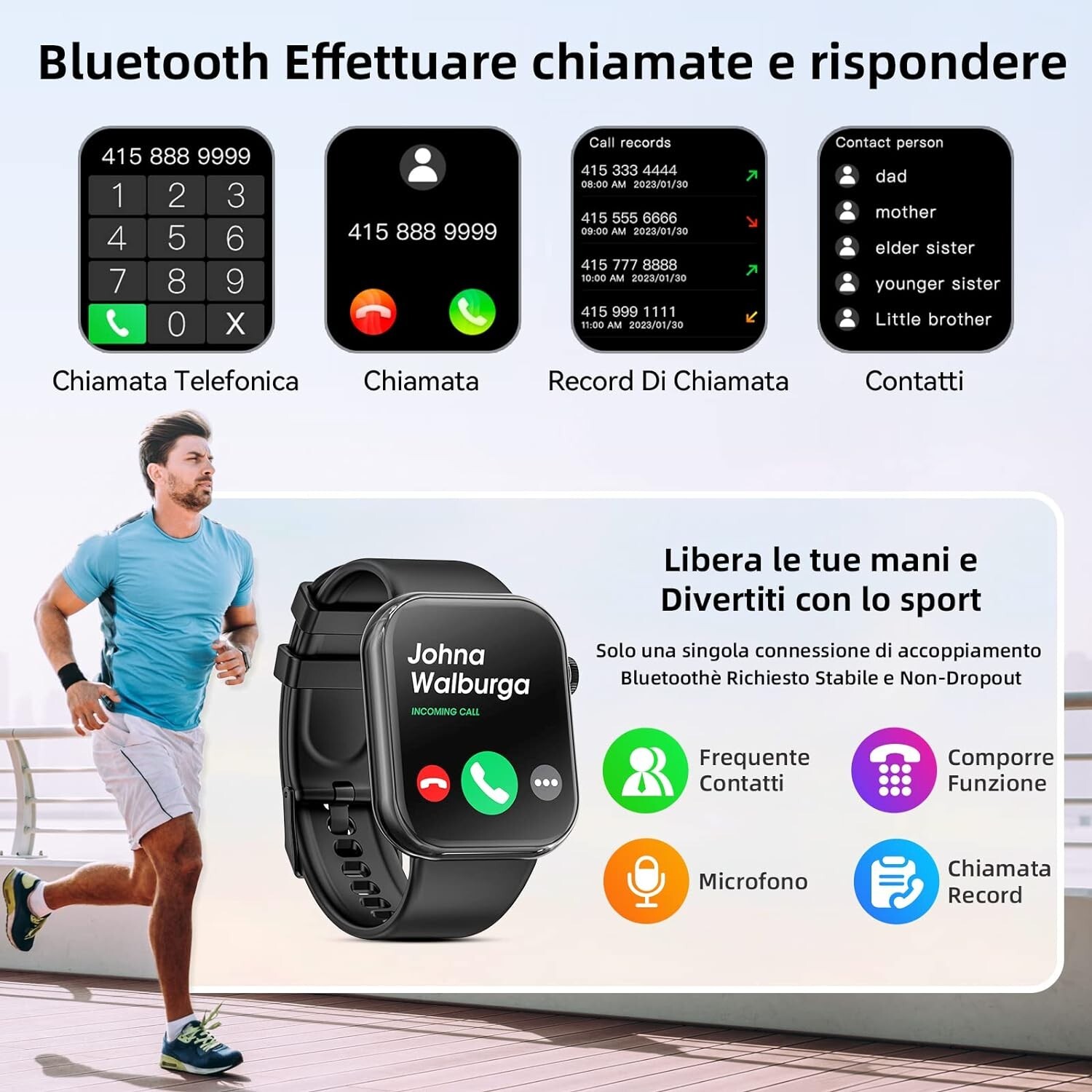 Smartwatch Uomo Donna Rispondi Effettua Chiamate 1.85 Schermo Smartwatch Orologi foto 3