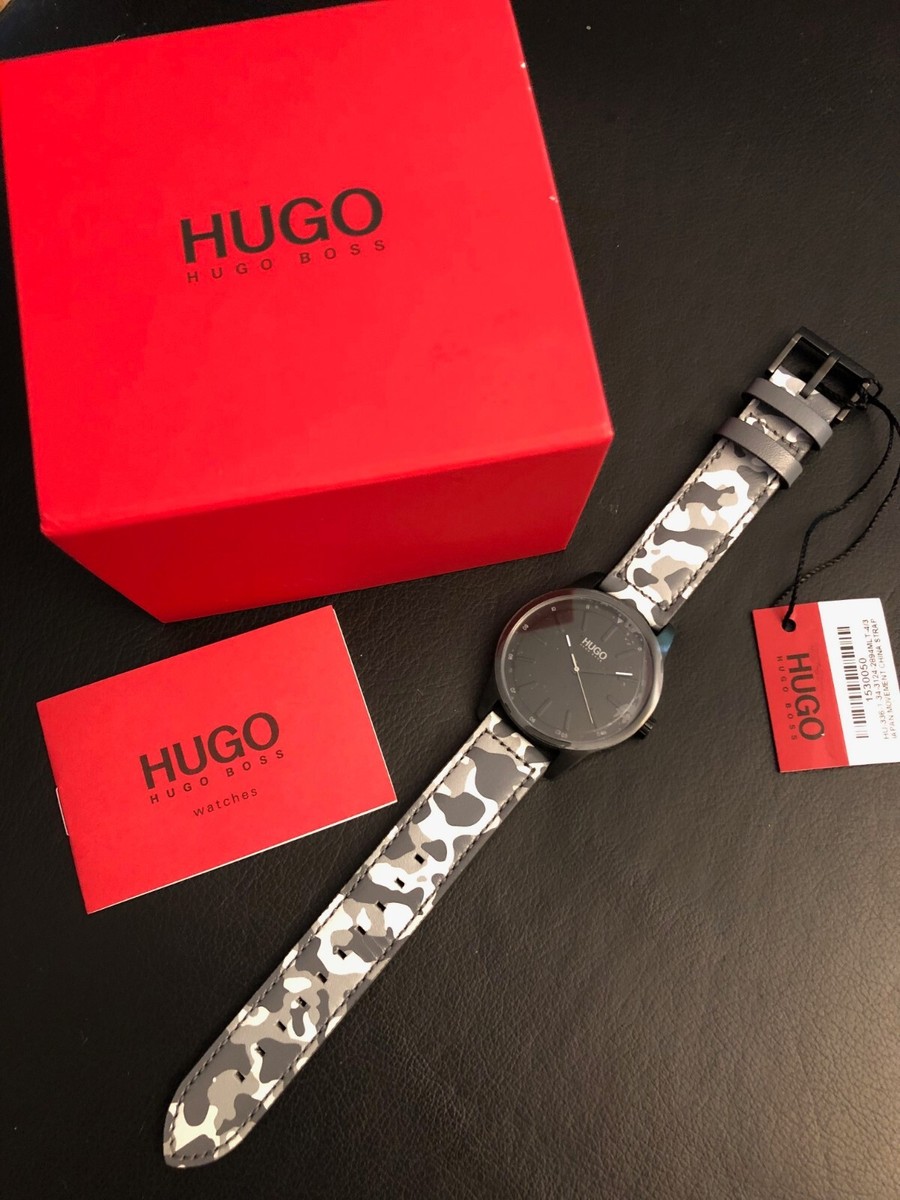 Hugo Men's Dare Gray Camo Leather Strap Watch 42mm 1530050 for