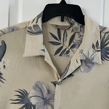 Original IZOD Shirt Adult Large Beige Floral Silk Button Up Hawaiian Camp Mens
