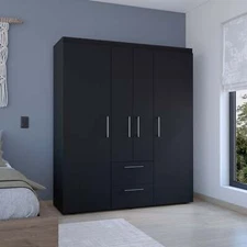 Deluxe Armoire Wardrobe - Multiple Storage - Black