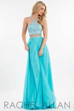 Rachel Allan 2088 Aqua Crop Top Formal Gown Dress sz 0