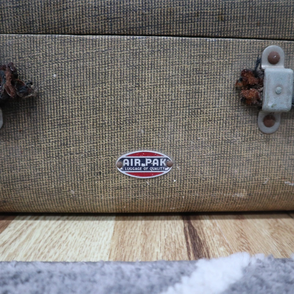 Maleta de viaje de equipaje Tweed Air Pak retro beige forro interior de tela de colección Foto 4 de 4