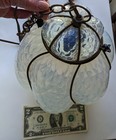 Vintage Murano Rare Opaline Opalescent Quilted Caged Glass Pendant Hanging Lamp  — photo 9