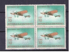 Francobolli San Marino 1962 Storia Aviazione 10 L MNH QUARTINA SAS592