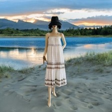 DRESS Rip Curl Vista Cotton Metallic Accent Layered Spaghetti Strap Maxi Dress