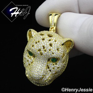 Authentic 925 STERLING SILVER ICY BLING CZ 3D GOLD PLATED 3D LEOPARD HEAD PENDANT*GP199
