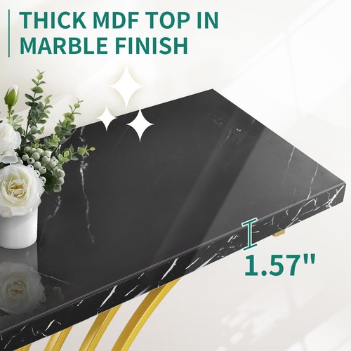 Faux Marble Accent Console Table with X-Shaped Metal Leg Narrow Entryway Table - Picture 5 of 9