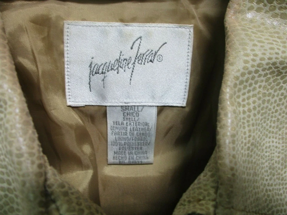 Jacqueline Ferrar кожаная куртка маленький бежевый зеленый подлинный змея пальто молнии женщин - Изображение 2 из 4