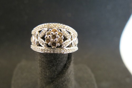 Champaña Y Blanco Diamante Anillo. oro Blanco 14K. Pavé Ajuste. Talla 9. |  eBay