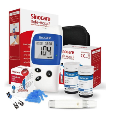 Digital Blood Meter Sinocare Safe Accu 2 Kit Test Glucose +50 Strips+50 Lancets