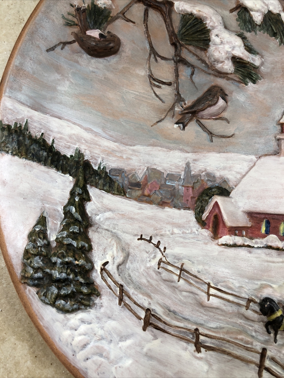 Vintage 1980 Byron Molds 3D Christmas Wall Plate Hand Painted Winter Decor