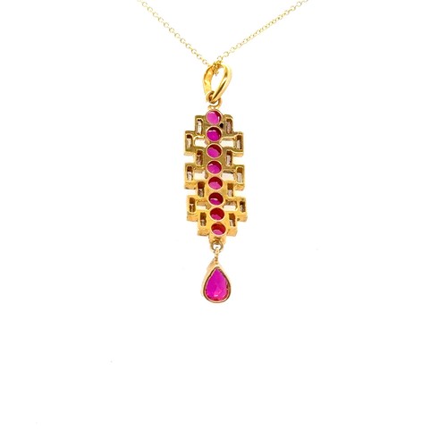 Vintage Natural Diamond & Ruby 2.44tcw Geometric Curved Journey Pendant 14k YG - Picture 10 of 14