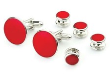 NEW Cuff Links Studs Red Silver Boxed Round Tuxedo Shirt Formal TUXXMAN
