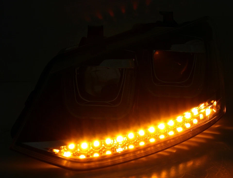 Scheinwerfer Set LED Blinker für VW Polo 6R U-Tube Tagfahrlicht Optik Schwarz - Bild 3 von 4