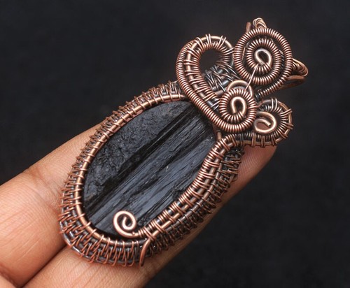 Delicado Turmalina Negra Druzy Alambre de Cobre Envoltura Colgante Joyería Regalo Para Ella N140 - Imagen 10 de 11