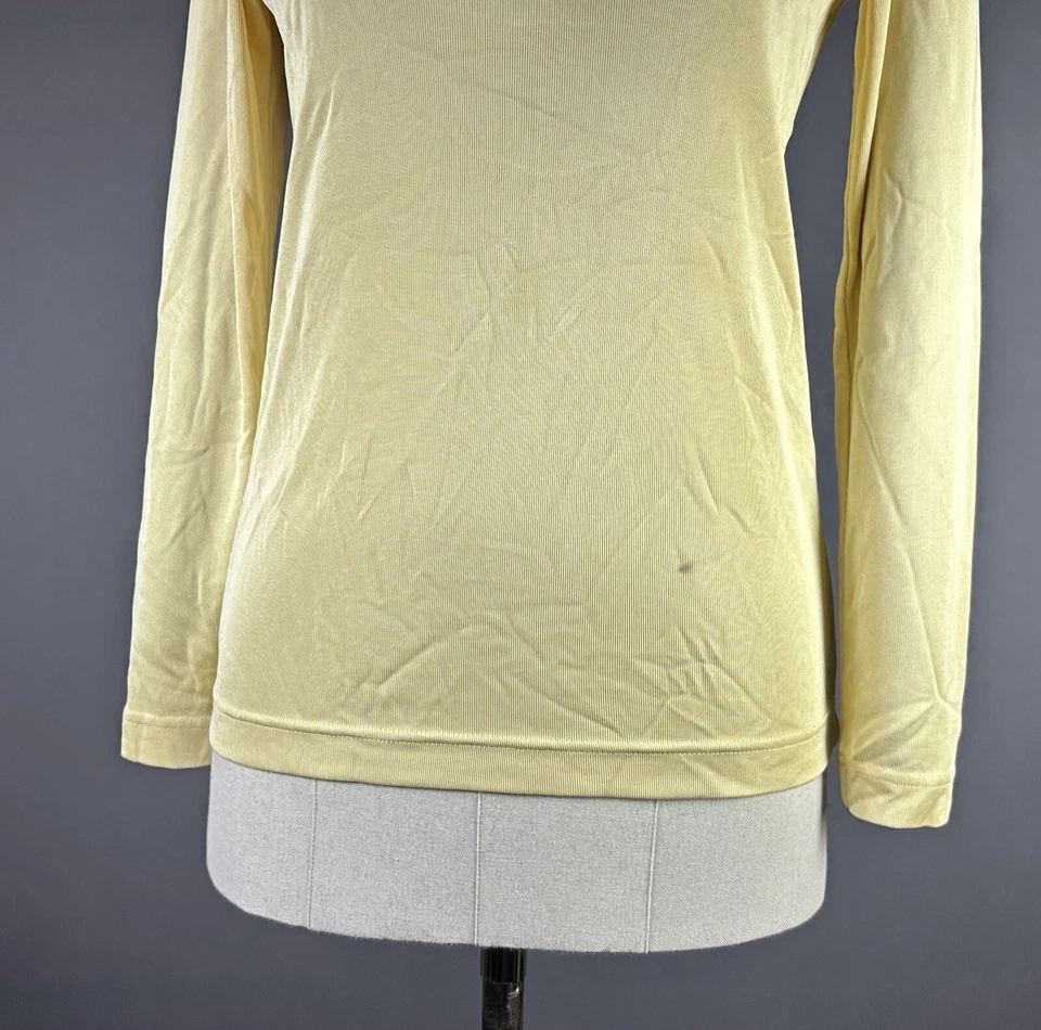 Camisa Top Vintage Mujer ISSEY MIYAKE Amarilla Acanalada Manga Larga Talla S Foto 4 de 4