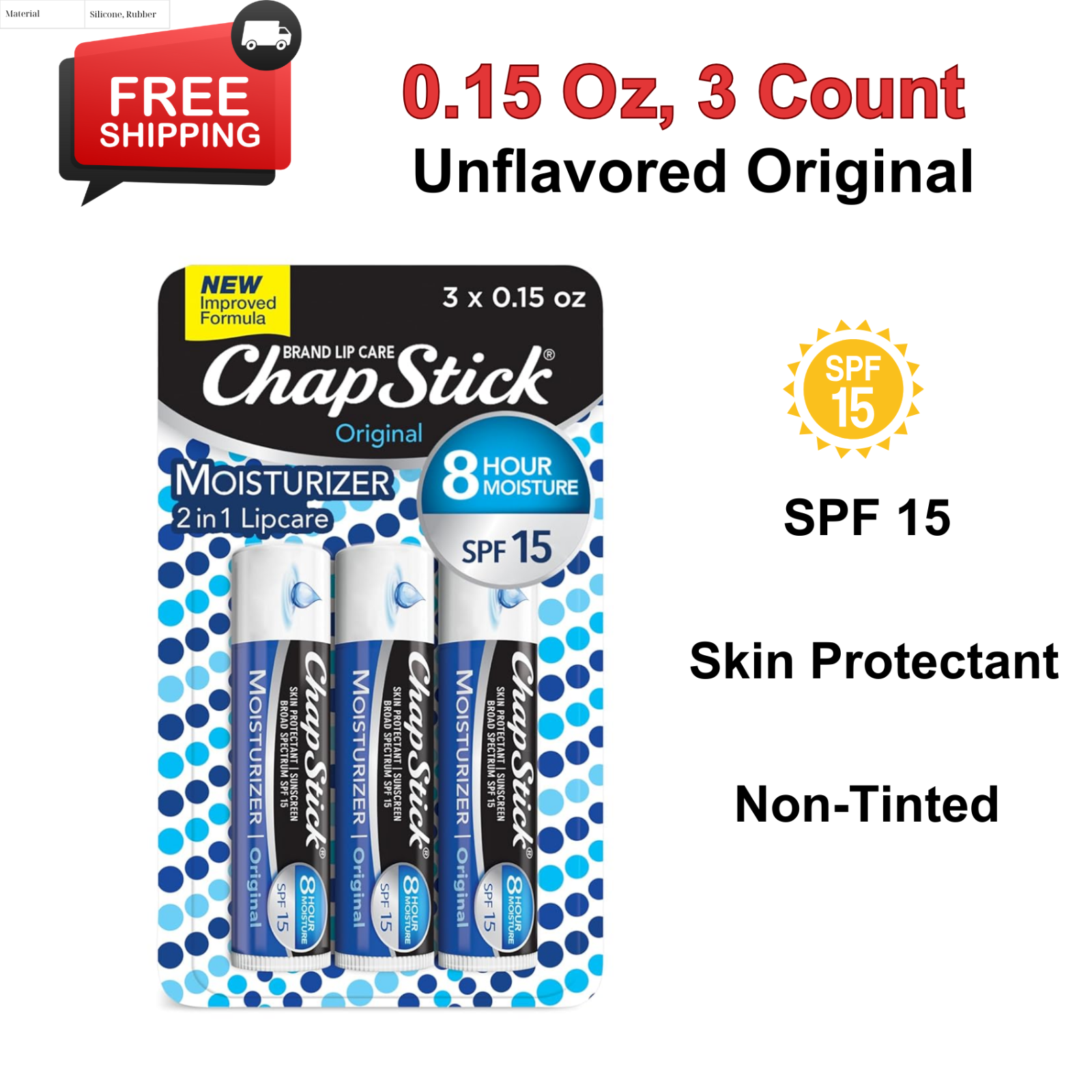 SPF 15 Lip Balm Tubes 3-Pack Skin Protectant Moisturizer-image