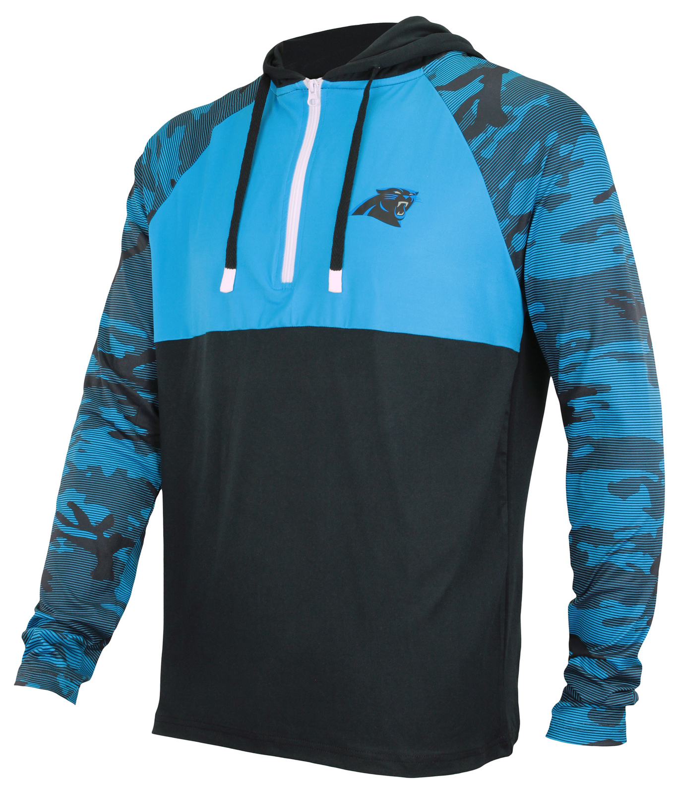 Толстовка с капюшоном на молнии Zubaz NFL Mens Carolina Panthers Team Color Block 1/4 камуфляжных линий