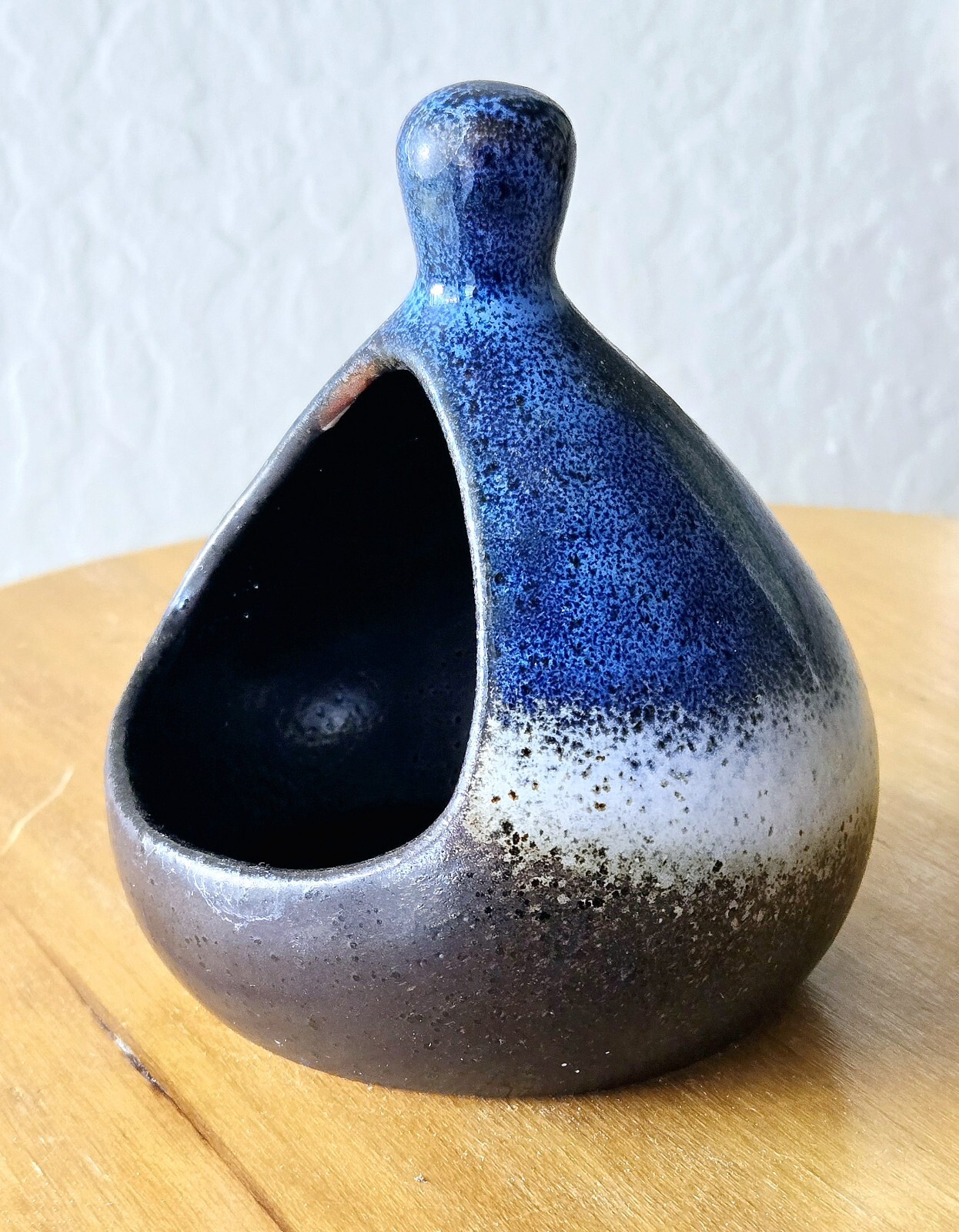 Rustic French Salt Cellar Blue + Brown Pottery Salt "Pig" 4 1/2' Tall