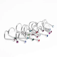 Pack of 10 Assorted CZ Gem Nose Screws 18G (1mm) 316L Surgical Steel 6mm Length