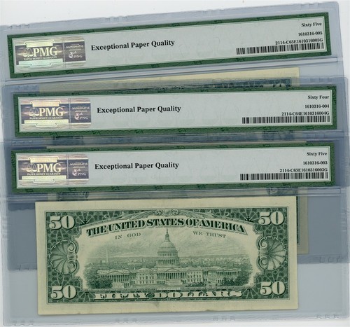 Fr. 2114-C $50 1969 Federal Reserve Note 3 Consecutive 64-65 EPQ PMG DC-2592 - Picture 2 of 2