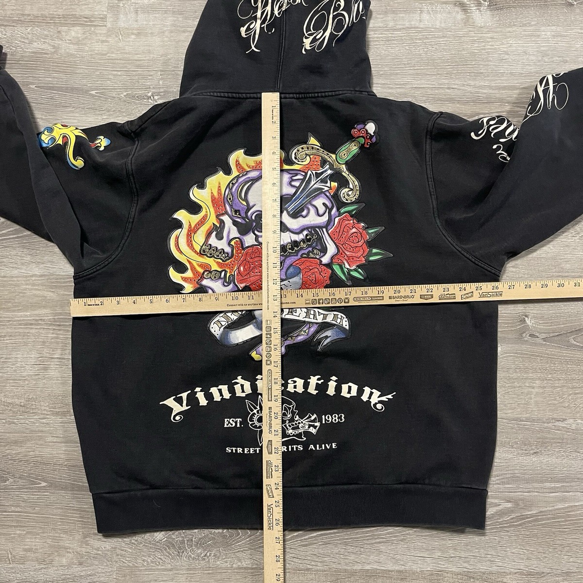 Vintage Y2K Raw Blue Hoodie Mens XL Black Full Zip Vindication