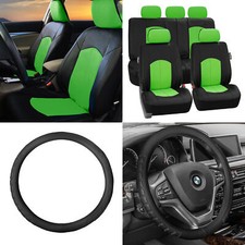 Perforated Leather Auto Seat Covers Green Black W Leather Steering Wheel
