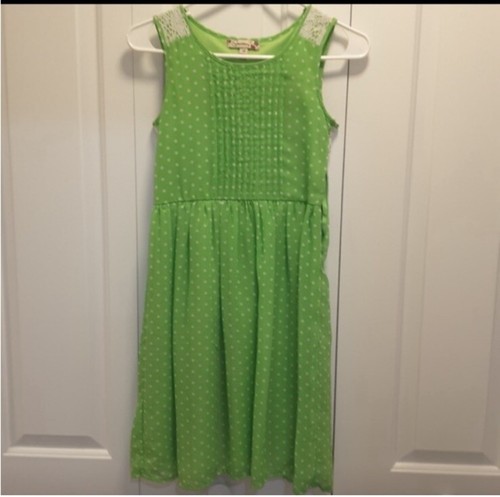 Speechless Girls 14 Green & White Polka Dot Dress Lace
