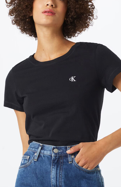 Calvin Klein Jeans EMBROIDERYLOGO SLIM TEE Basic T-Shirts Black White RRP £45 image 2