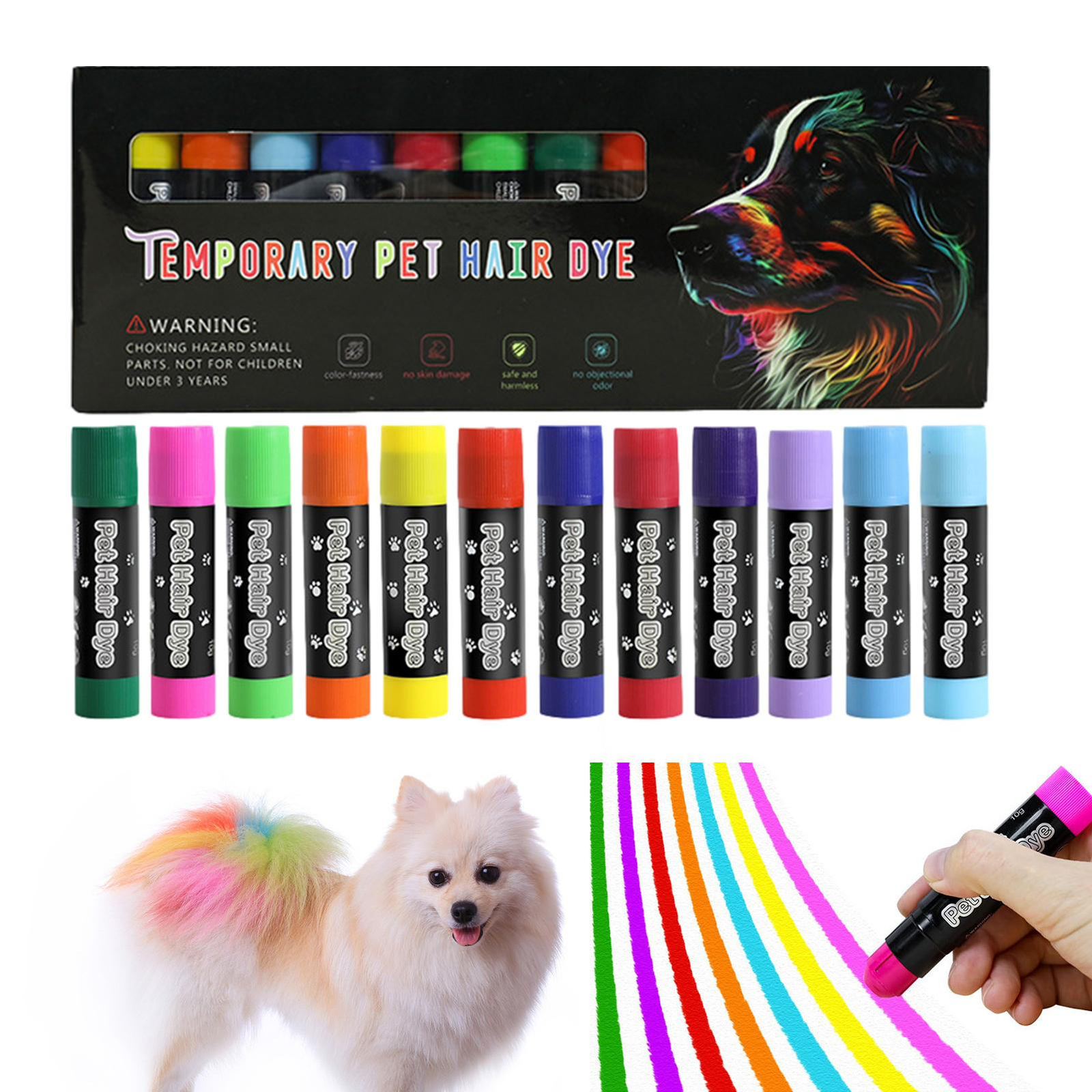 Pet Hair Dye 12 Colors Washable Pet Safe Hair Dye Dog Nail Polish