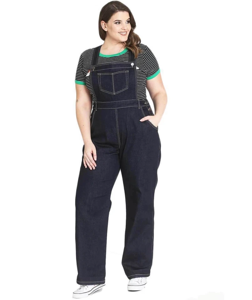 Hell Bunny Elly Puede 40s 50s Azul Marino Peto Vaquero - Imagen 4 de 4