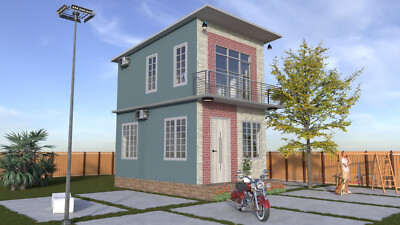 2 Story Modern House Plan with Blueprint PDF, DWG & 3D Design- 630sqft (No 08)