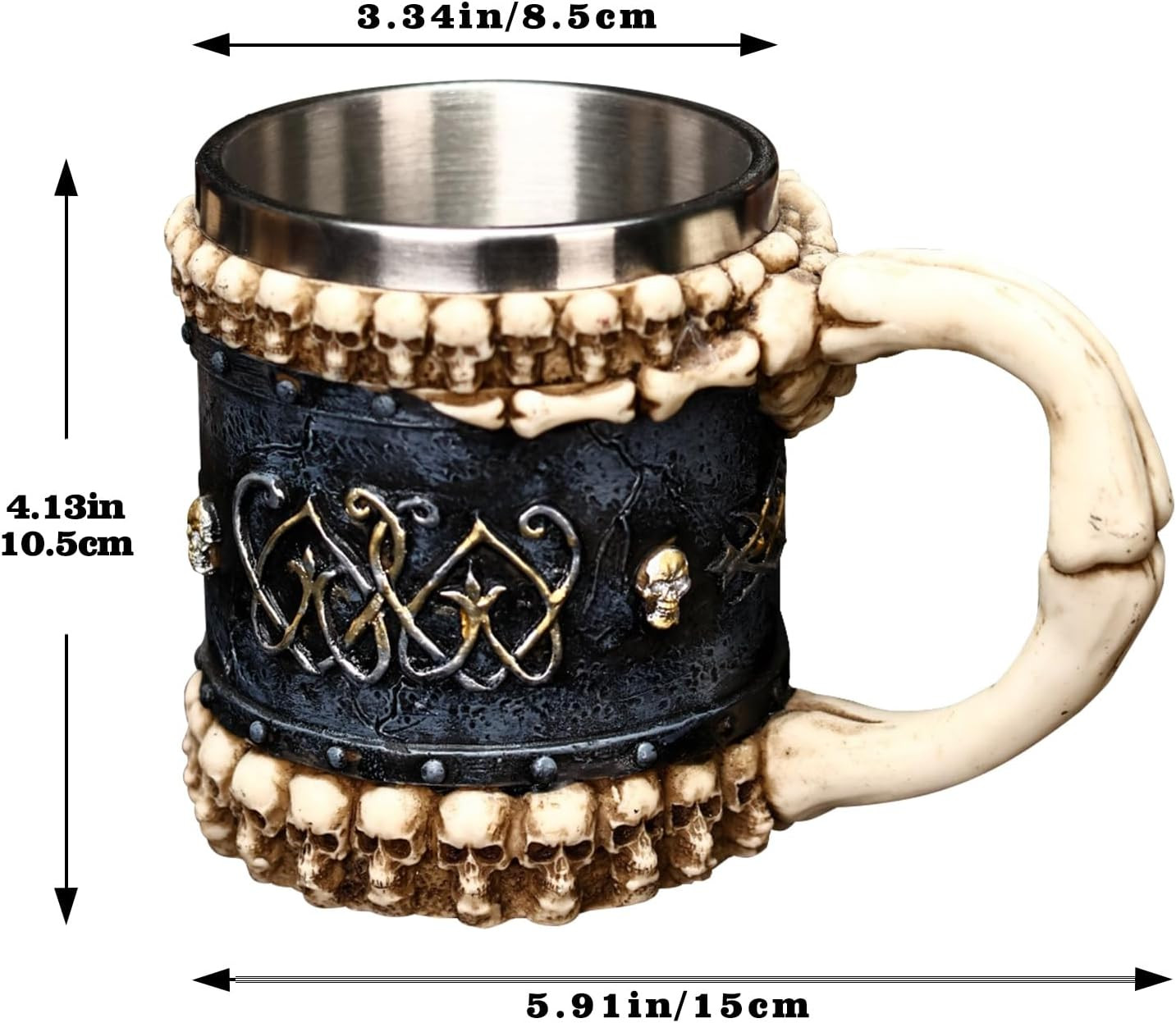 Skull Mug Cup, Halloween Skeleton Drinking Cup, Resin + Stainless Steel Coffee M