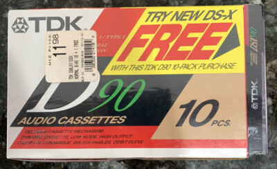 TDK D90 Blank Audio Cassette Tapes 10New/Sealed High Output IEC I/Type1 +1 DS-X