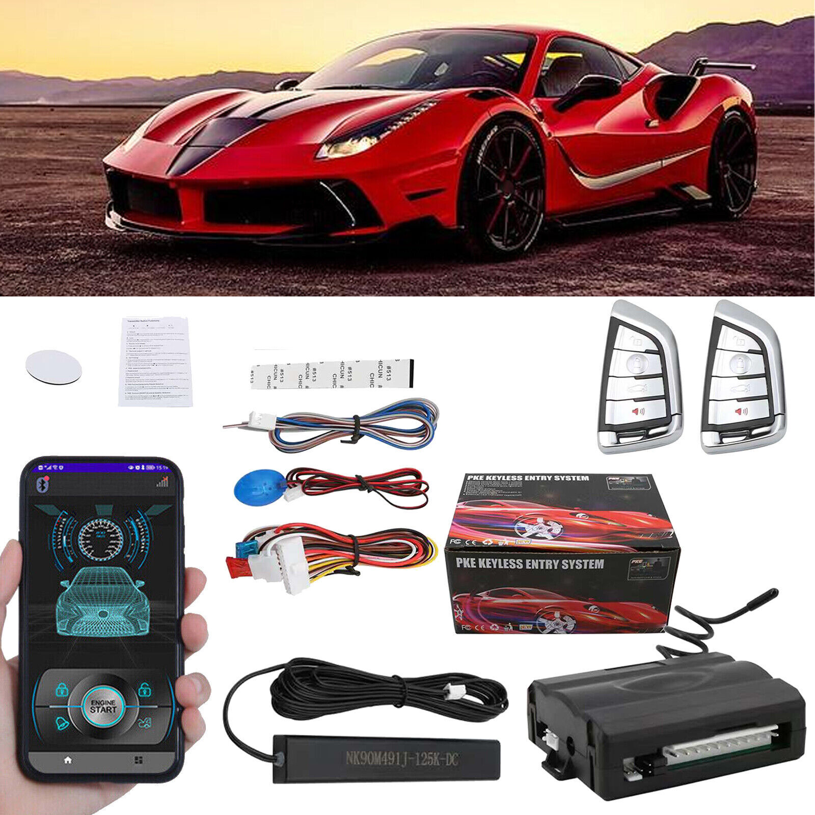 Keyless Entry Remote Start System with Push Button and Alarm