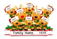 Personalized COZY REINDEER FAMILY of 2-3-4-5-6 Christmas Tree Ornament GIFT