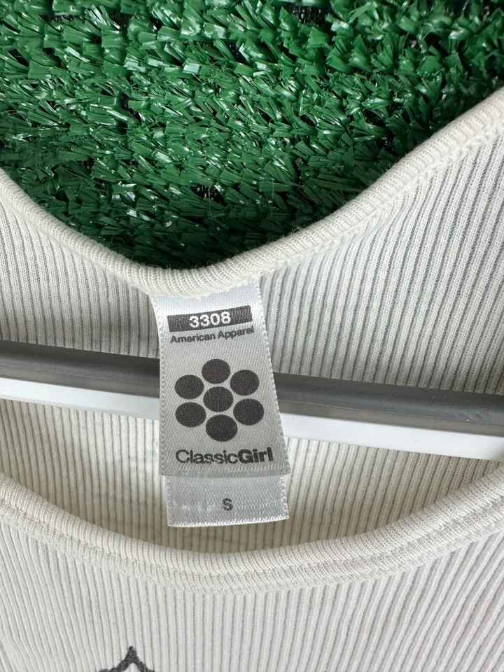 Camiseta sin mangas acanalada American Apparel clásica para niña S blanca personalizada Foto 2 de 4