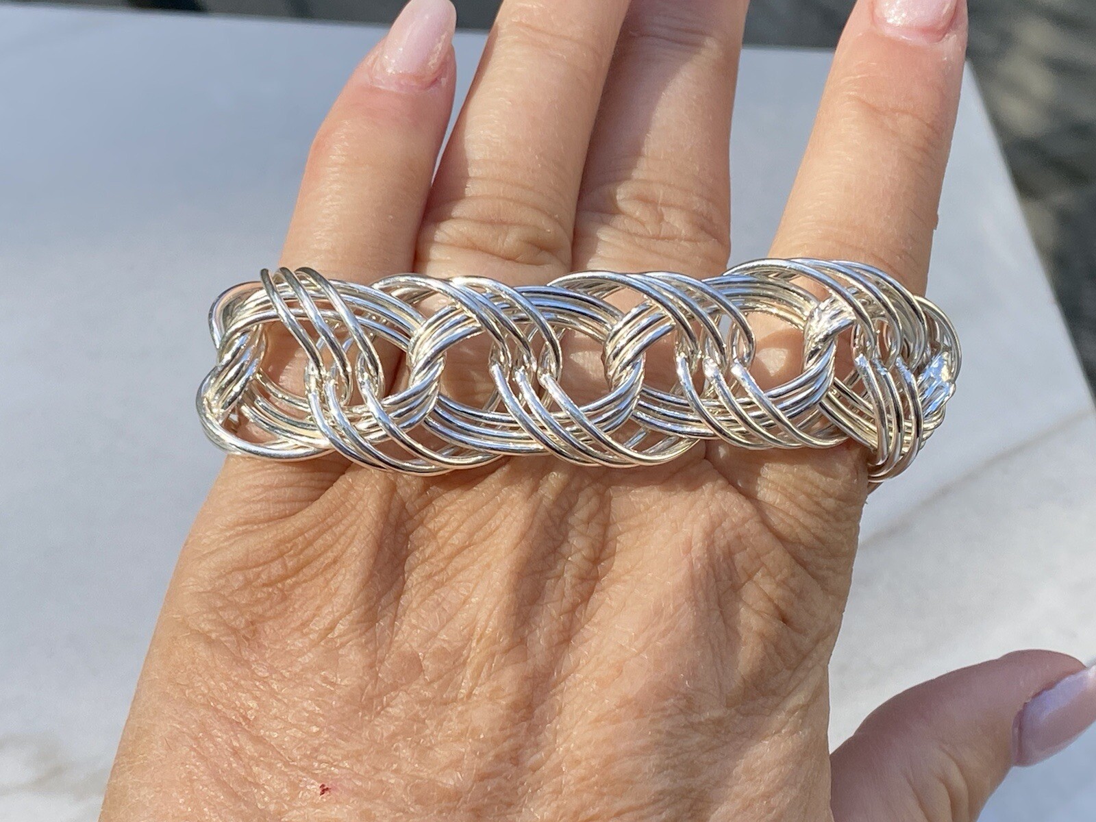 Sterling Silver Three Link Interlocking Bracelet - image 1