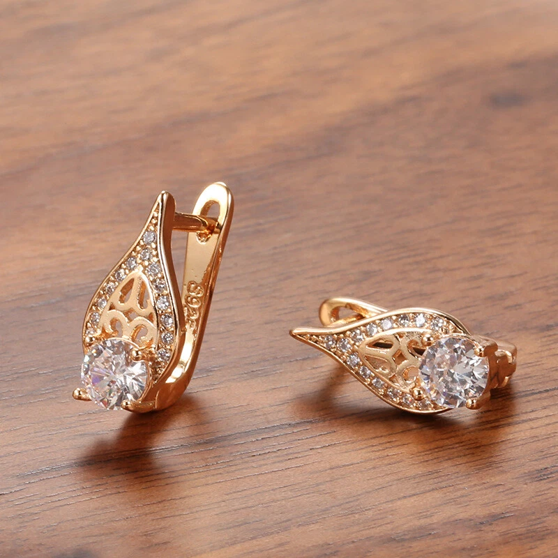 PENDIENTES ARO LLAMA RELLENOS DE ORO HECHOS CON ANILLOS CIRCONITAS CÚBICAS 3A moda chic Foto 3 de 4