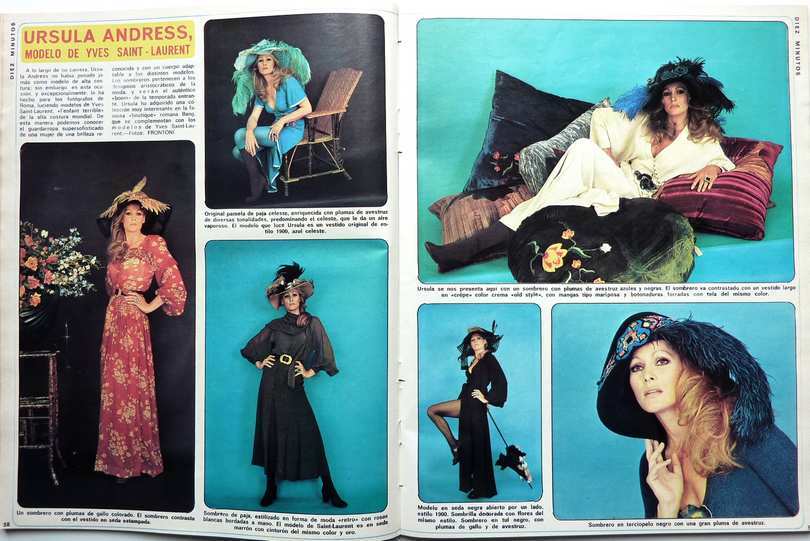 URSULA ANDRESS top model for YVES SAINT LAURENT = 2 pages 1974 Spanish CLIPPING