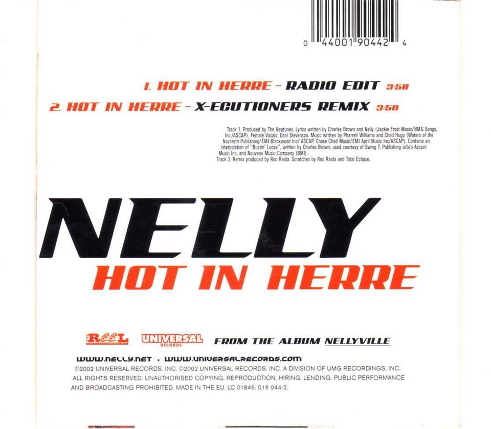 Nemmzy Rapper Nelly - Hot In Herre - CDS - 2002 - Pop Rap Hip Hop 2TR Cardsleeve | eBay