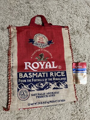 Royal Basmati Rice Bag 20lbs Zip Shut Handles Heavy Duty Woven Storage - NO Rice