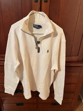 Polo Men's Quarter Zip Size Large Color Cream Sweater 100 Cotton NEW W/Tag