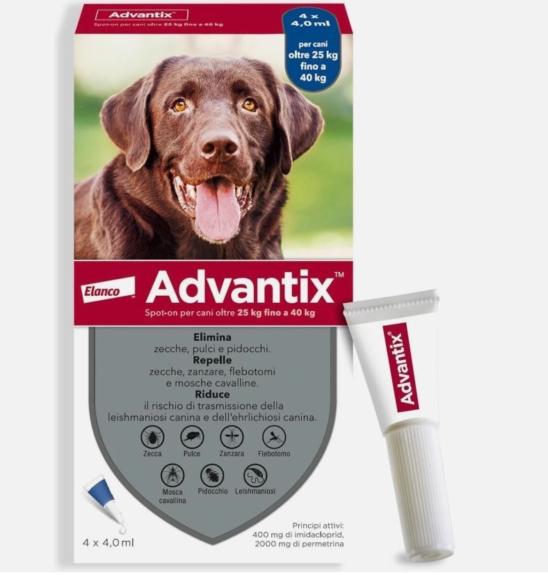 Antiparassitario Spot-on per Cani 25 - 40Kg 4 Pipette. ADVANTIX
