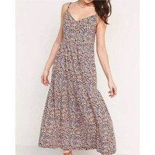 Old Navy Cami Maxi Dress XL NWT Blue Floral Tiered Cotton Blend 818195-01-1