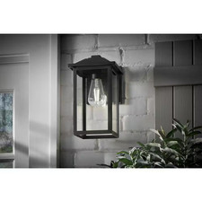 1-Light 12 In. Black Hardwired Transitional Outdoor Wall Light Lantern Porch Sco