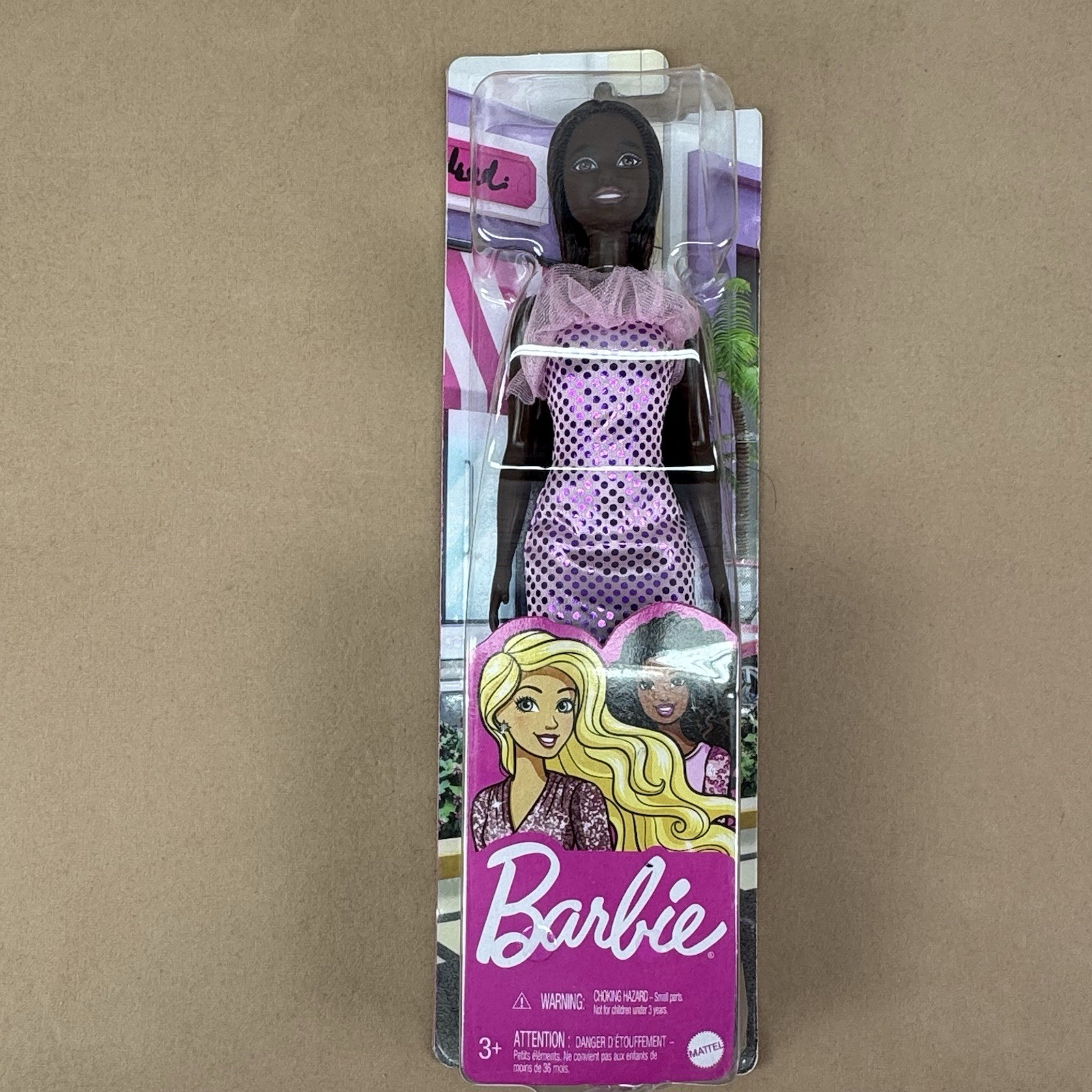 Barbie Doll Pink Polka Dot Party Dress Black Hair NEW in Box Mattel HJR94