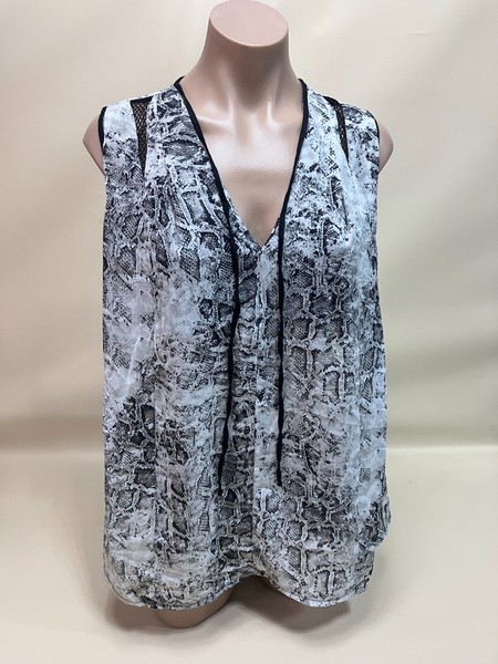 Lauren Vidal Size S Snake Print Sleeveless Top Mesh Tie Festival Casual Street